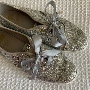 Keds x Kate Spade Size 7.5 Silver Gold Glitter Sneaker Tennis Shoes Wedding